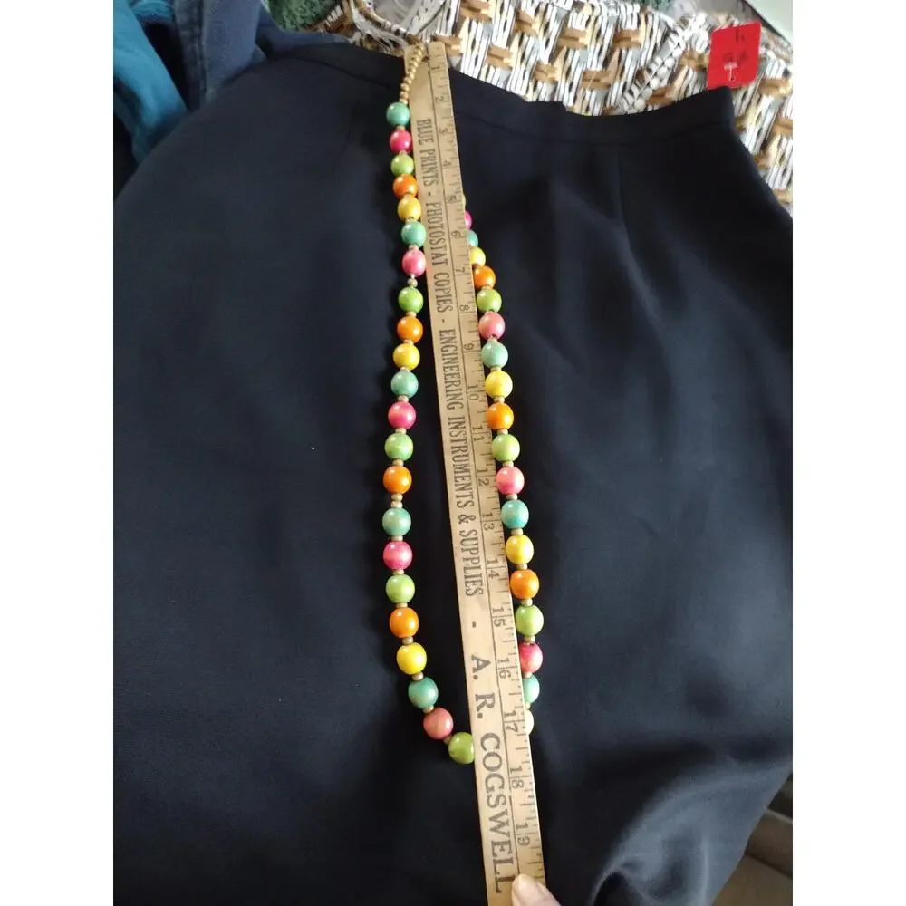 Vintage‎ Gumball Wooden Beaded Necklace Colorful Bright